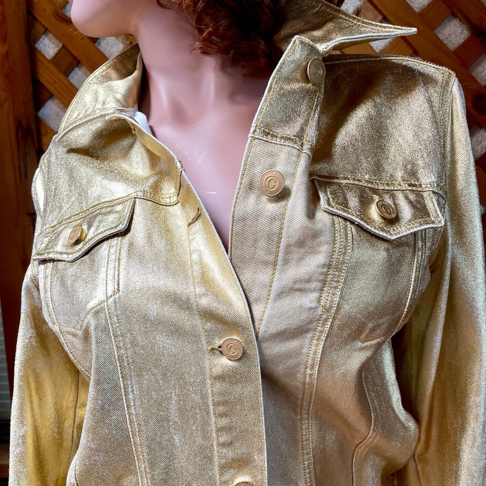 GUESS Unique GOLD Coated JEAN JACKET Size M As-Is New With Defects - Picture 15 of 16